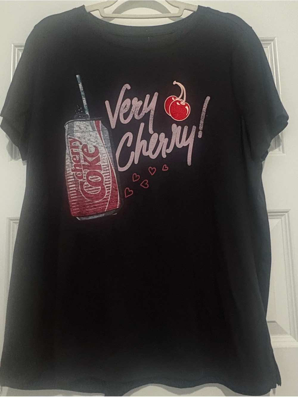 Very Cherry Coca-Cola Black Graphic Tee with Cherry Patch 🍒 Size 0X